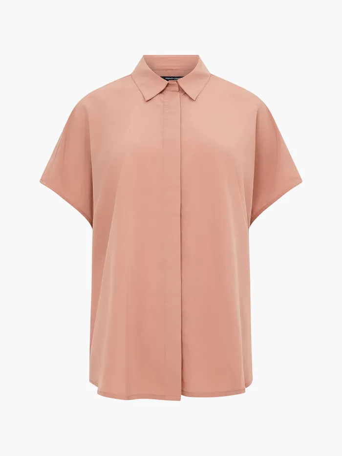 Woman Tops French Connection Caprina Recycled Crepe Short Sleeve Button Shirt Mocha Mousse Woman Tops French Connection Caprina Recycled Crepe Short Sleeve Button Shirt Mocha Mousse