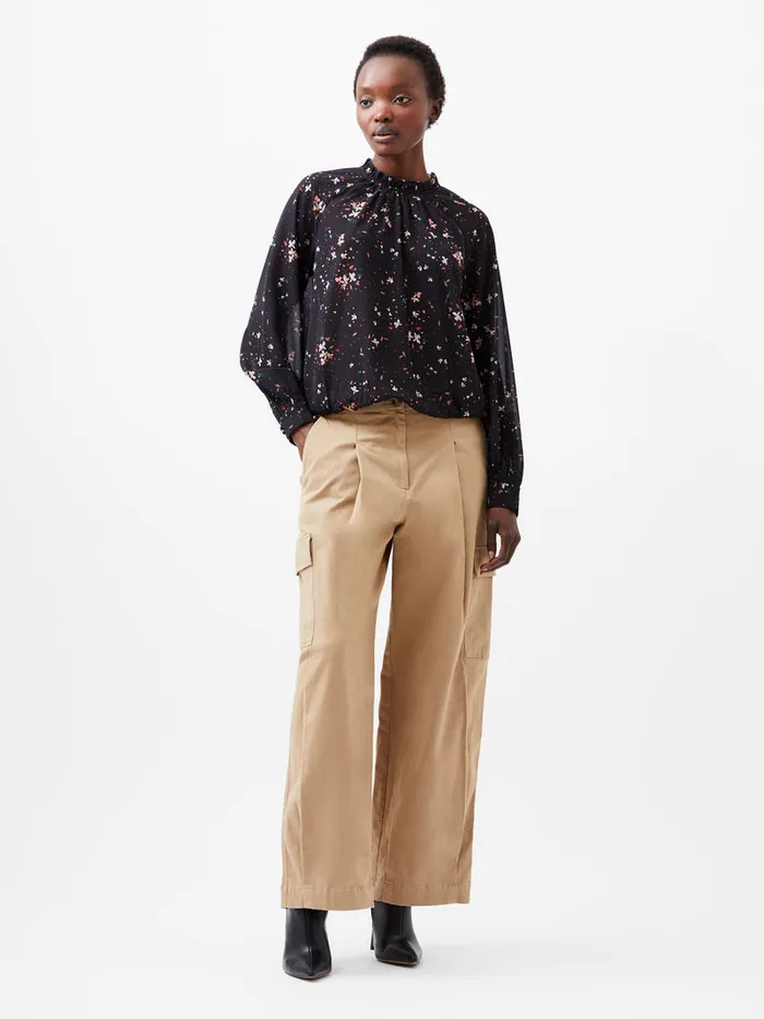 Woman Tops French Connection Carina Georgette Frill High Neck Top Blackout Multi Woman Tops French Connection Carina Georgette Frill High Neck Top Blackout Multi