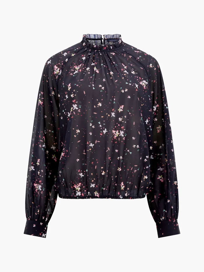 Woman Tops French Connection Carina Georgette Frill High Neck Top Blackout Multi Woman Tops French Connection Carina Georgette Frill High Neck Top Blackout Multi