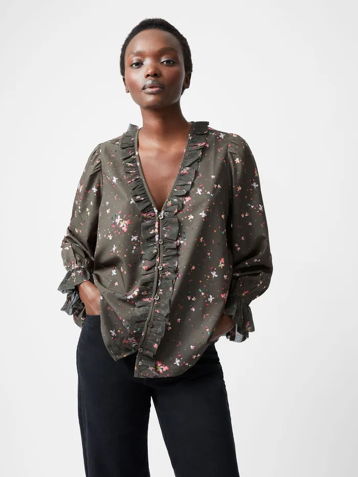 Woman Tops French Connection Carina Recycled Abeny Crepe Ruffle Top Olive Night Multi Woman Tops French Connection Carina Recycled Abeny Crepe Ruffle Top Olive Night Multi