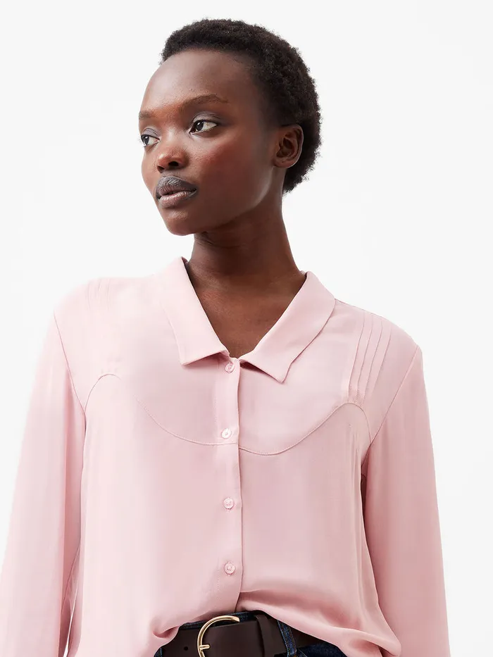 Woman Tops French Connection Cecile Crepe Pin Tucks Shirt Sweet Pink