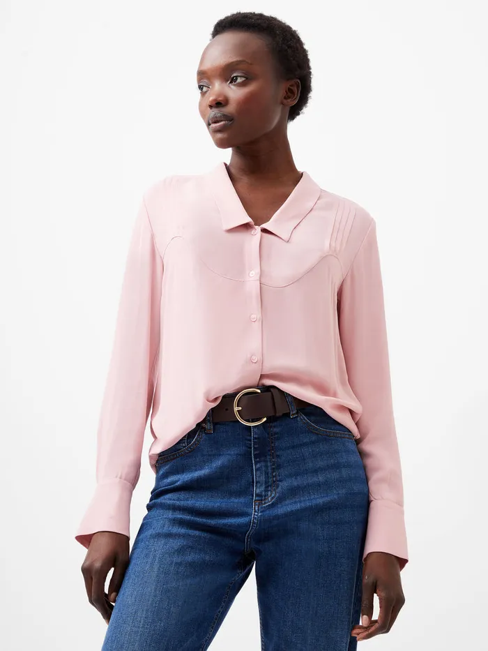 Woman Tops French Connection Cecile Crepe Pin Tucks Shirt Sweet Pink Woman Tops French Connection Cecile Crepe Pin Tucks Shirt Sweet Pink