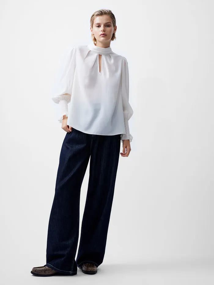 Woman Tops French Connection Crepe Light High Neck Long Sleeve Top Porcelain Cream Woman Tops French Connection Crepe Light High Neck Long Sleeve Top Porcelain Cream