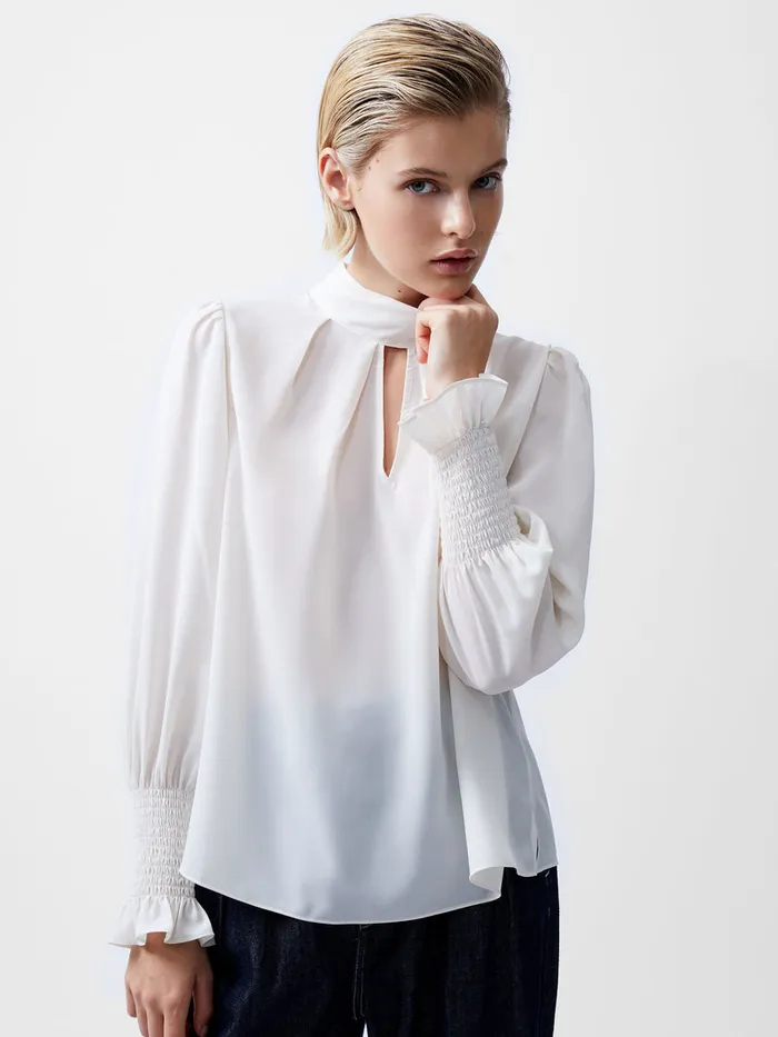 Woman Tops French Connection Crepe Light High Neck Long Sleeve Top Porcelain Cream Woman Tops French Connection Crepe Light High Neck Long Sleeve Top Porcelain Cream