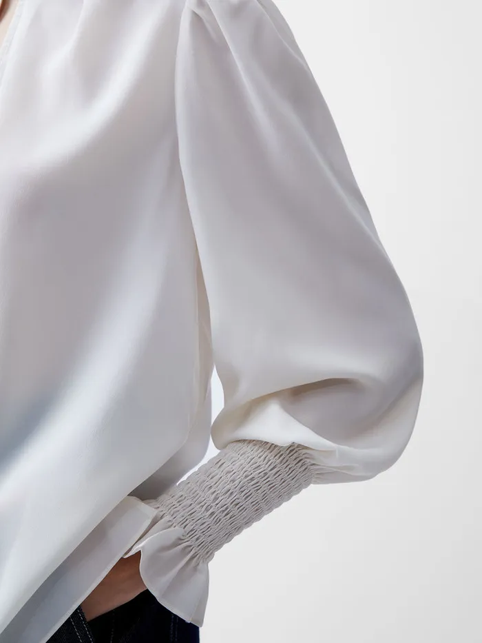 Woman Tops French Connection Crepe Light High Neck Long Sleeve Top Porcelain Cream Woman Tops French Connection Crepe Light High Neck Long Sleeve Top Porcelain Cream