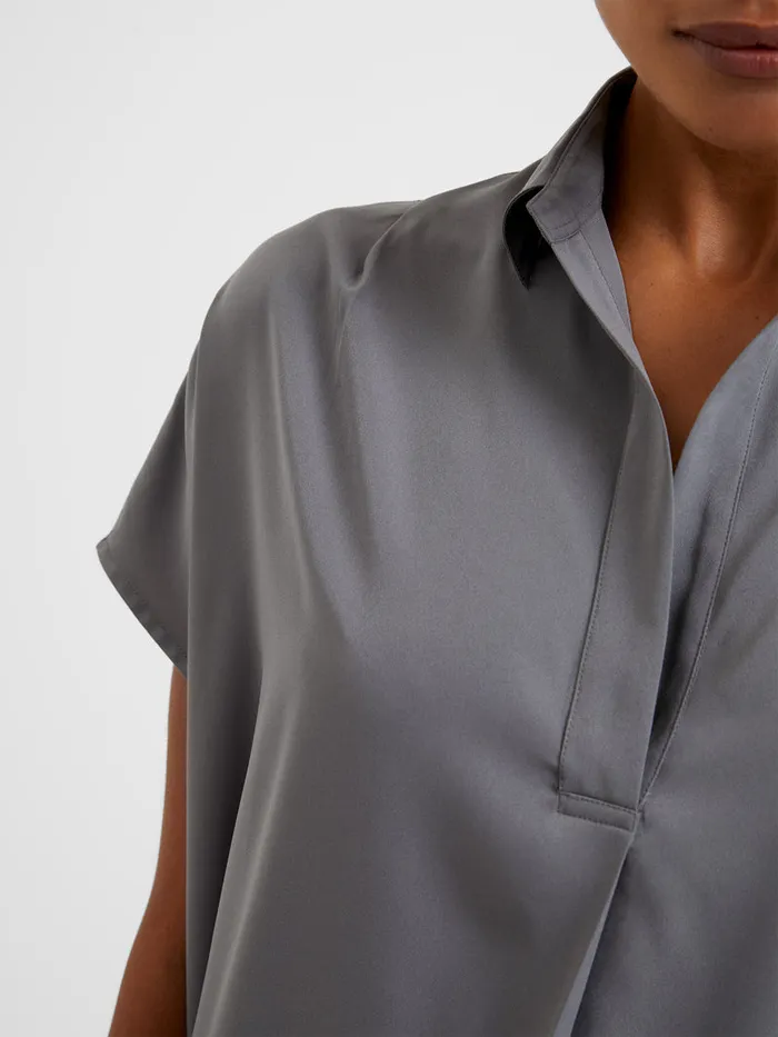 Woman Tops French Connection Crepe Light Recycled Popover Shirt Warm Graphite Woman Tops French Connection Crepe Light Recycled Popover Shirt Warm Graphite