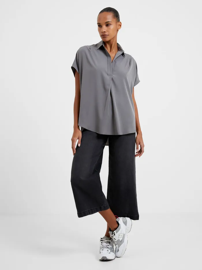 Woman Tops French Connection Crepe Light Recycled Popover Shirt Warm Graphite Woman Tops French Connection Crepe Light Recycled Popover Shirt Warm Graphite