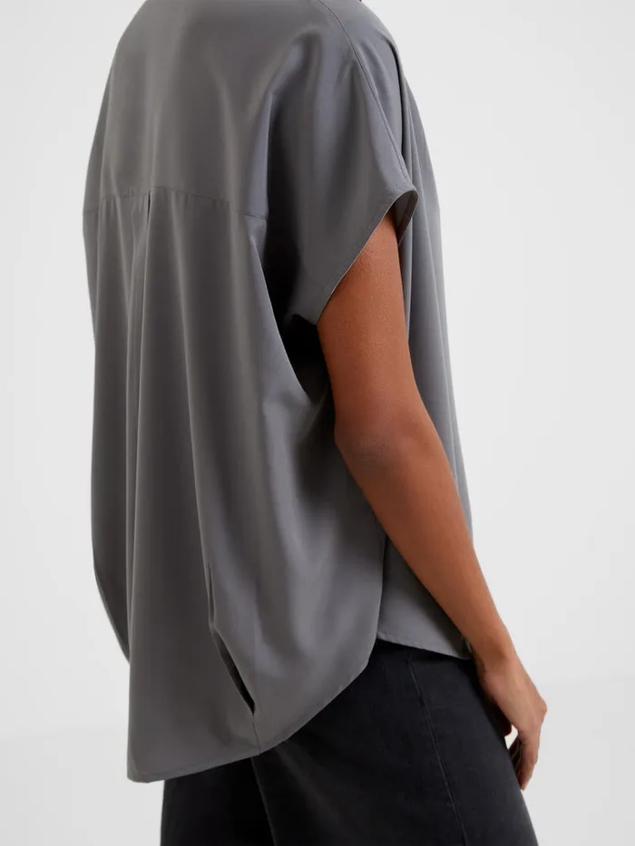 Woman Tops French Connection Crepe Light Recycled Popover Shirt Warm Graphite Woman Tops French Connection Crepe Light Recycled Popover Shirt Warm Graphite