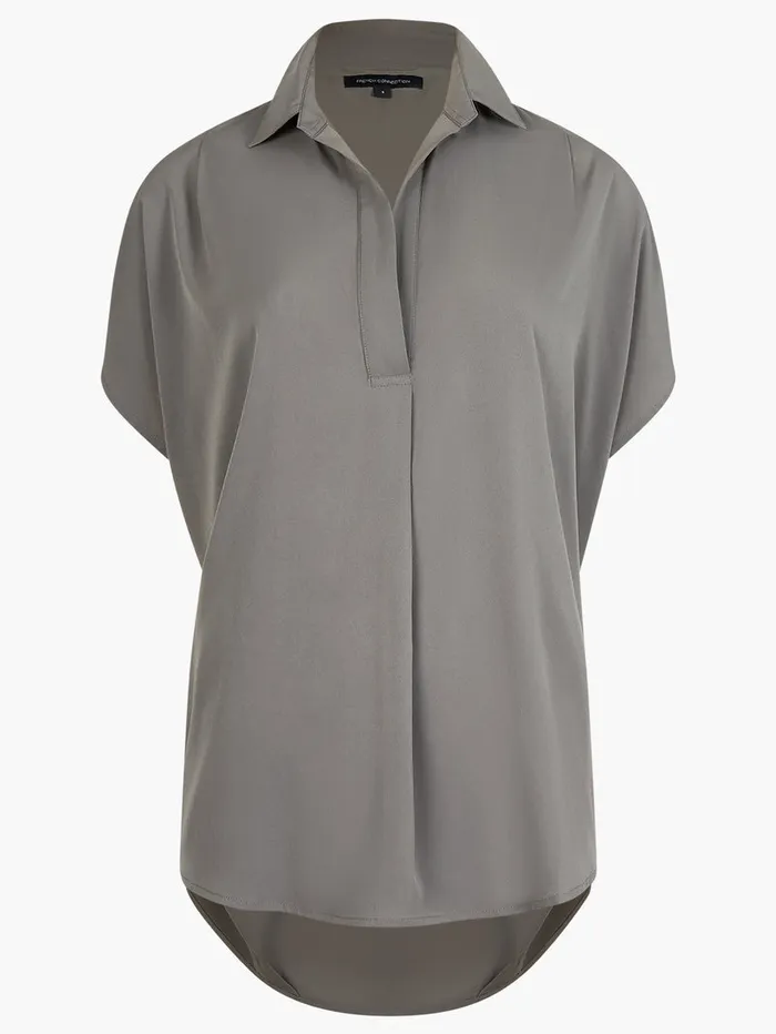 Woman Tops French Connection Crepe Light Recycled Popover Shirt Warm Graphite Woman Tops French Connection Crepe Light Recycled Popover Shirt Warm Graphite