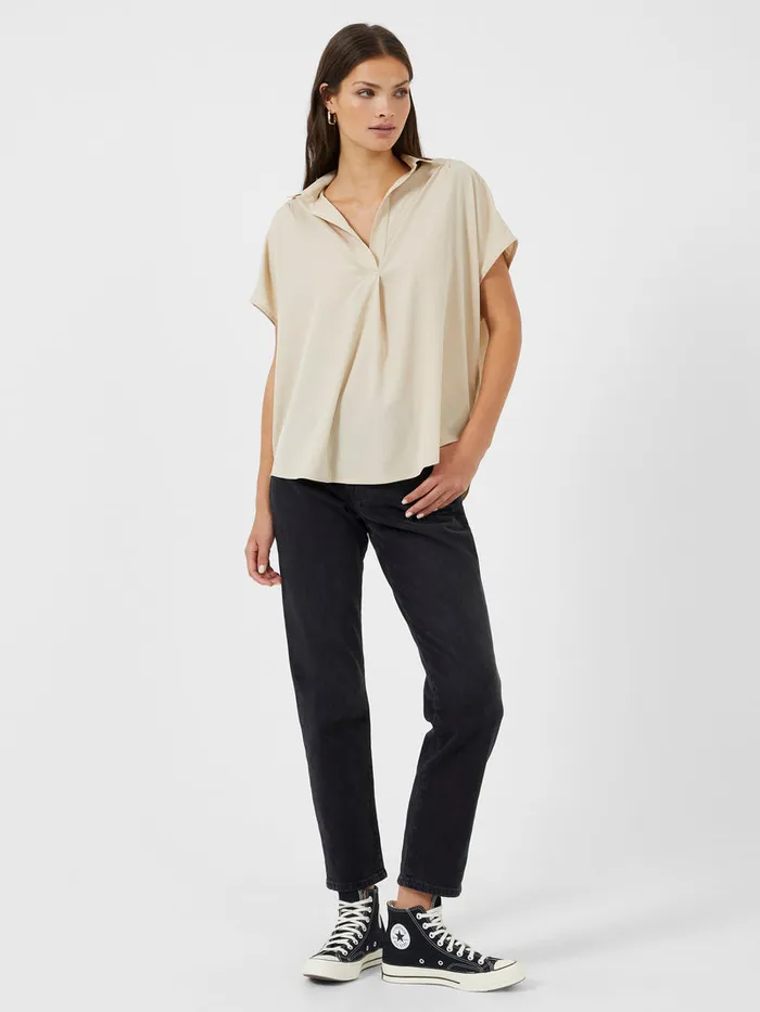 Woman Tops French Connection Crepe Light Recycled Popover Shirt Wild Wheat Woman Tops French Connection Crepe Light Recycled Popover Shirt Wild Wheat