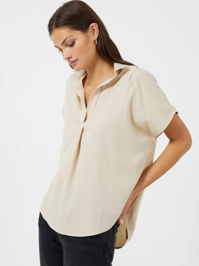 Woman Tops French Connection Crepe Light Recycled Popover Shirt Wild Wheat Woman Tops French Connection Crepe Light Recycled Popover Shirt Wild Wheat