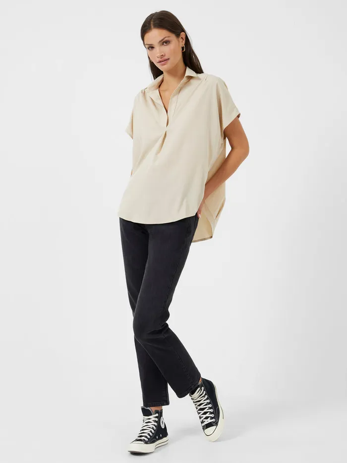 Woman Tops French Connection Crepe Light Recycled Popover Shirt Wild Wheat Woman Tops French Connection Crepe Light Recycled Popover Shirt Wild Wheat