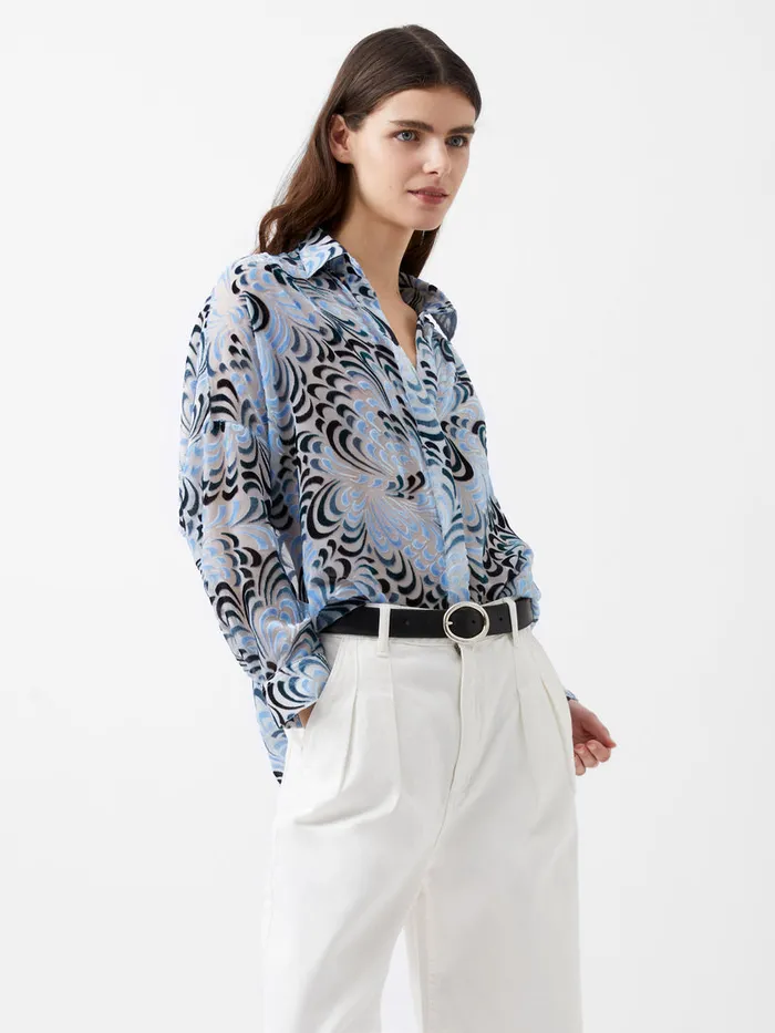 Woman Tops French Connection Diandra Devore VNeck Button Through Popover Shirt Mauve Morn Woman Tops French Connection Diandra Devore VNeck Button Through Popover Shirt Mauve Morn