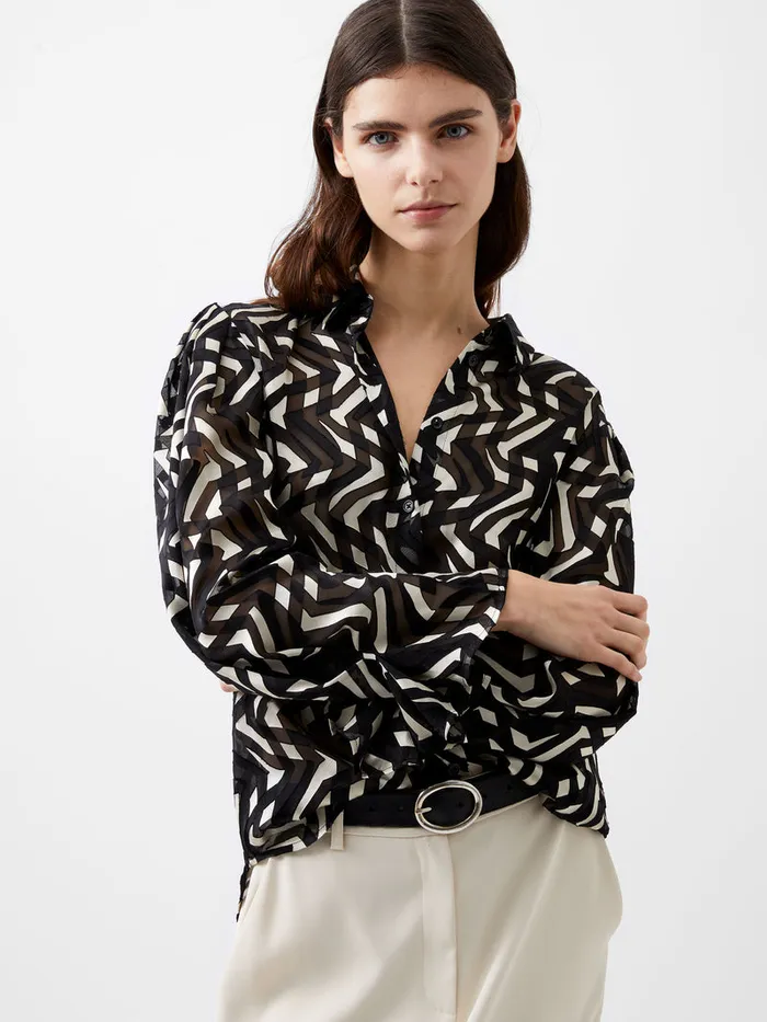 Woman Tops French Connection Diandra Satin Devore Top Blackcream