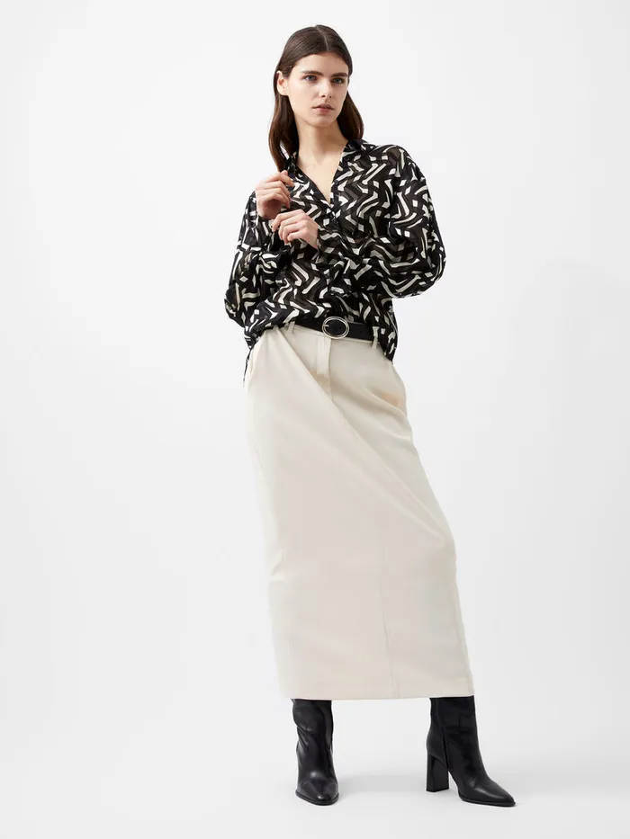 Woman Tops French Connection Diandra Satin Devore Top Blackcream Woman Tops French Connection Diandra Satin Devore Top Blackcream