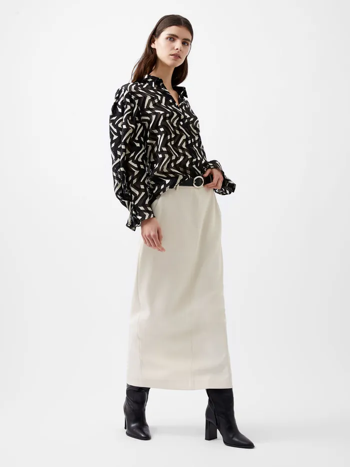 Woman Tops French Connection Diandra Satin Devore Top Blackcream Woman Tops French Connection Diandra Satin Devore Top Blackcream