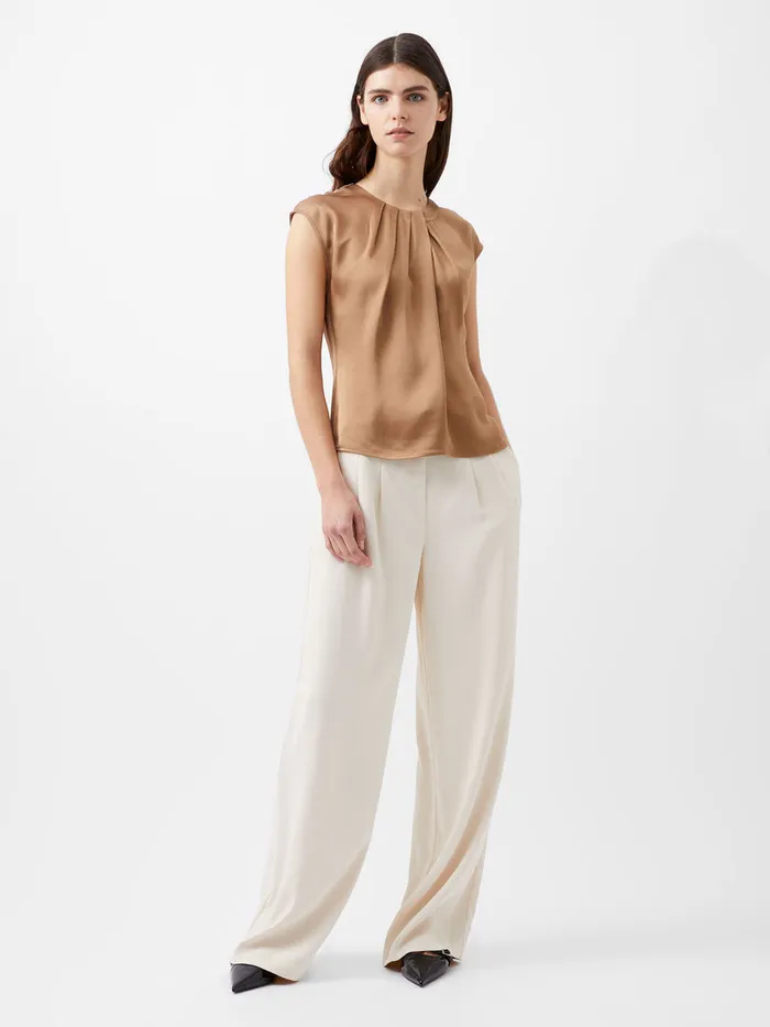 Woman Tops French Connection Ennis Eco Satin Neck Detail Top Camel Woman Tops French Connection Ennis Eco Satin Neck Detail Top Camel