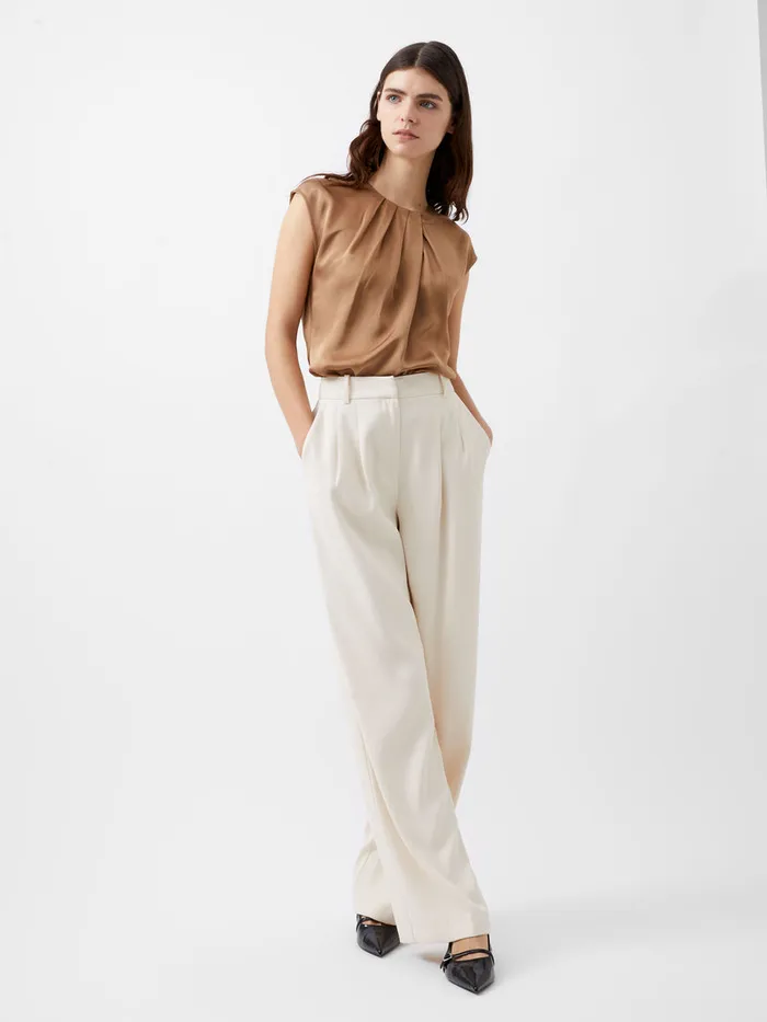 Woman Tops French Connection Ennis Eco Satin Neck Detail Top Camel Woman Tops French Connection Ennis Eco Satin Neck Detail Top Camel