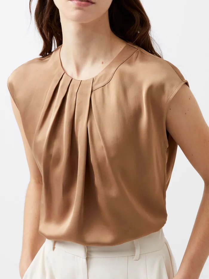 Woman Tops French Connection Ennis Eco Satin Neck Detail Top Camel Woman Tops French Connection Ennis Eco Satin Neck Detail Top Camel