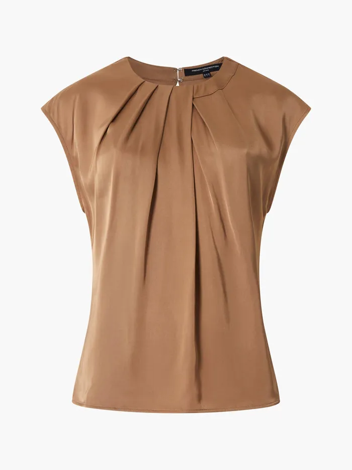 Woman Tops French Connection Ennis Eco Satin Neck Detail Top Camel Woman Tops French Connection Ennis Eco Satin Neck Detail Top Camel