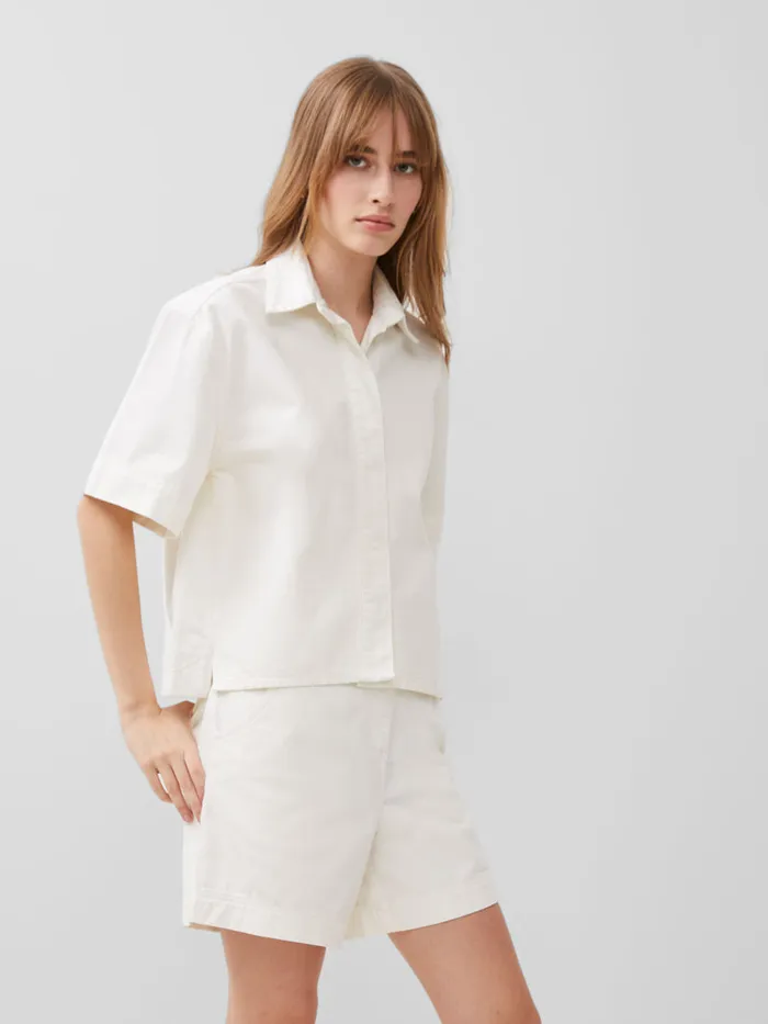 Woman Tops French Connection Finley Denim Short Sleeve Shirt Ecru