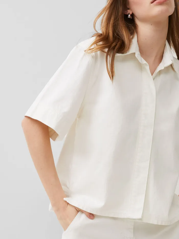 Woman Tops French Connection Finley Denim Short Sleeve Shirt Ecru Woman Tops French Connection Finley Denim Short Sleeve Shirt Ecru