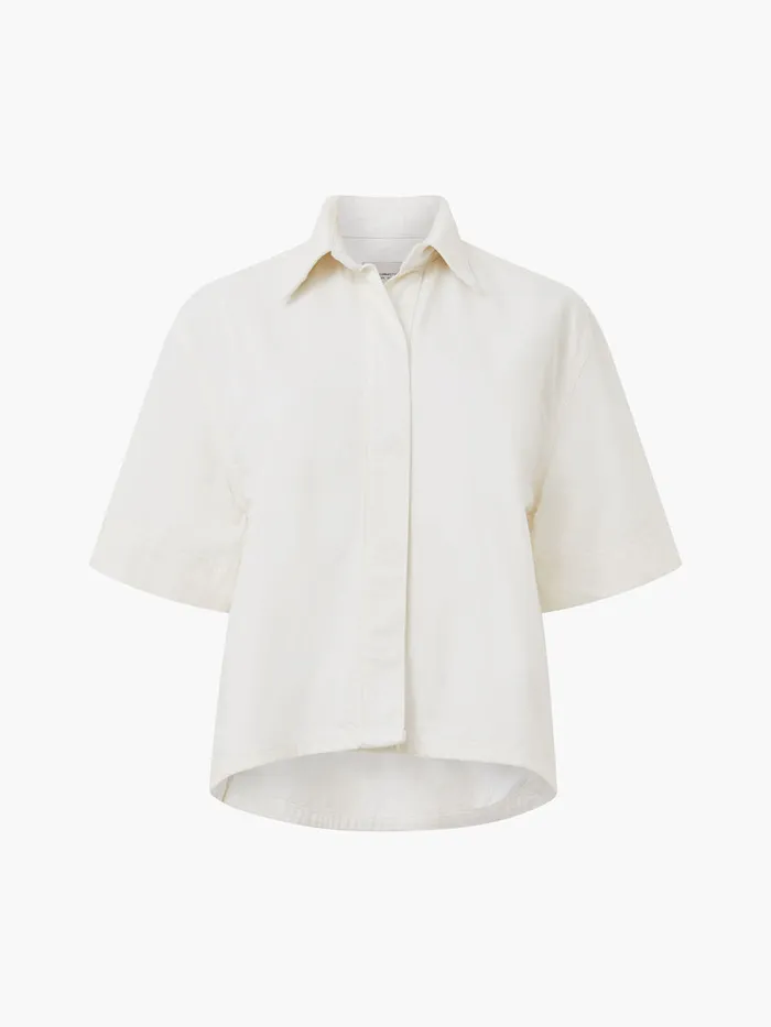 Woman Tops French Connection Finley Denim Short Sleeve Shirt Ecru Woman Tops French Connection Finley Denim Short Sleeve Shirt Ecru