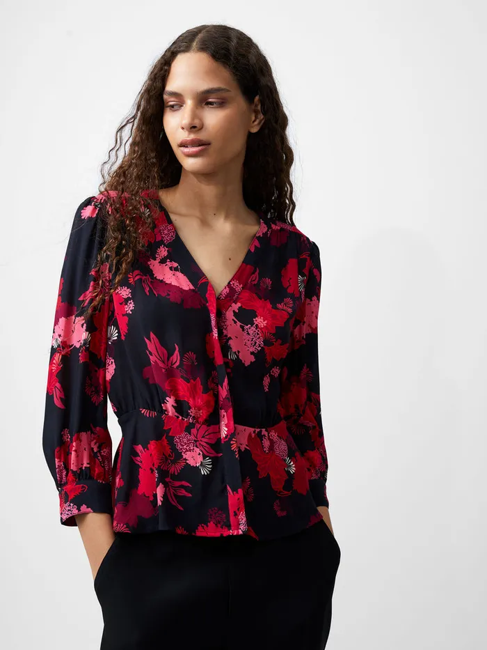 Woman Tops French Connection Foliage Chiara Balloon Sleeve Top Blackout Multi Woman Tops French Connection Foliage Chiara Balloon Sleeve Top Blackout Multi