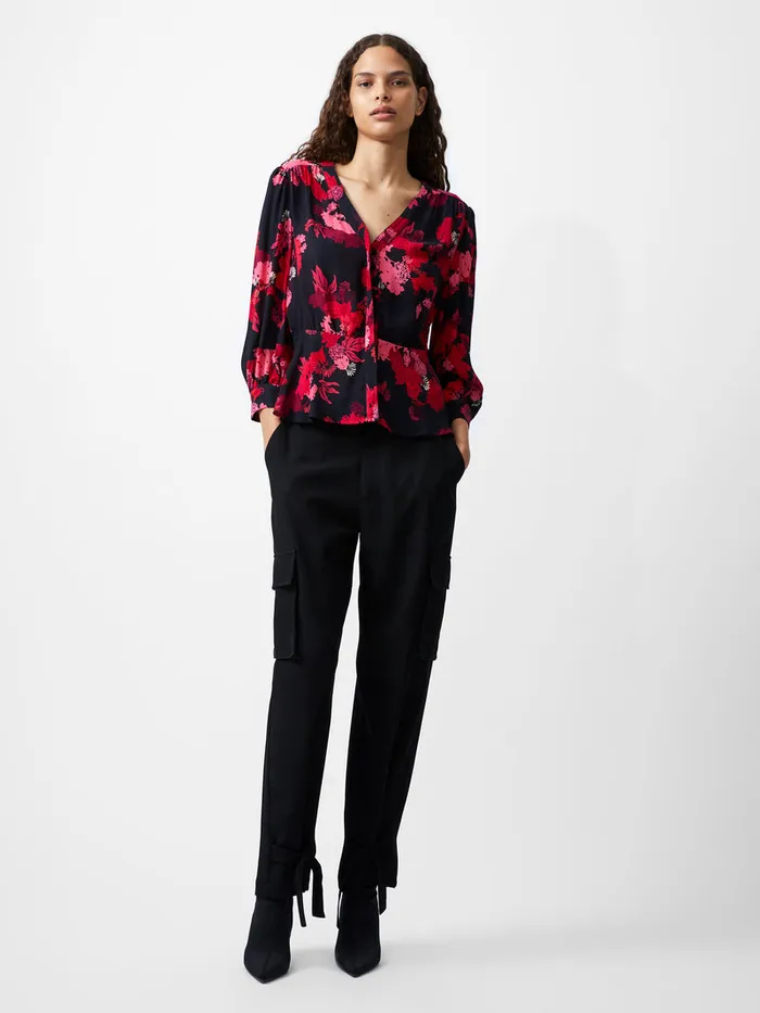 Woman Tops French Connection Foliage Chiara Balloon Sleeve Top Blackout Multi