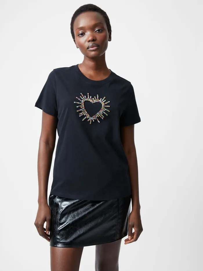 Woman Tops French Connection Heart Embellished TShirt Black