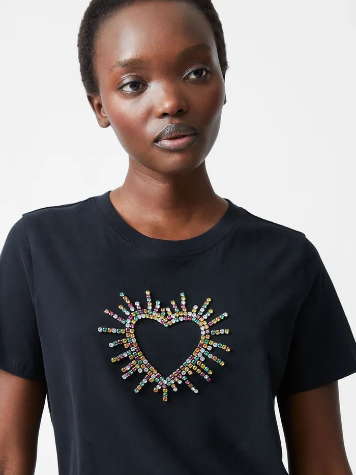 Woman Tops French Connection Heart Embellished TShirt Black