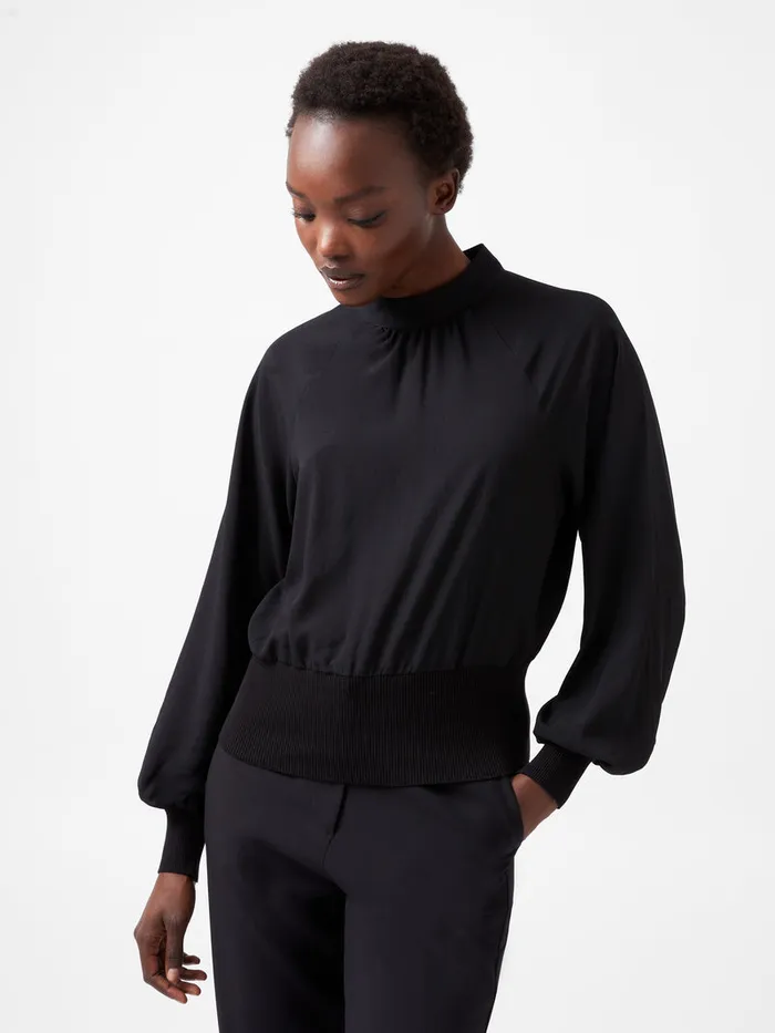 Woman Tops French Connection Krista Knit Long Sleeve Stand Neck Top Blackout