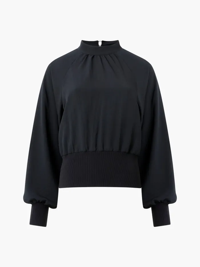Woman Tops French Connection Krista Knit Long Sleeve Stand Neck Top Blackout