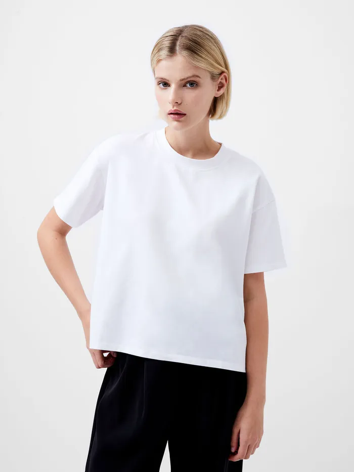 Woman Tops French Connection Rallie Cotton Short Sleeve TShirt Linen White