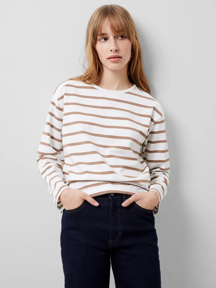 Woman Tops French Connection Rallie Stripe Slash Neck Top Stripe S Whitecamel Woman Tops French Connection Rallie Stripe Slash Neck Top Stripe S Whitecamel