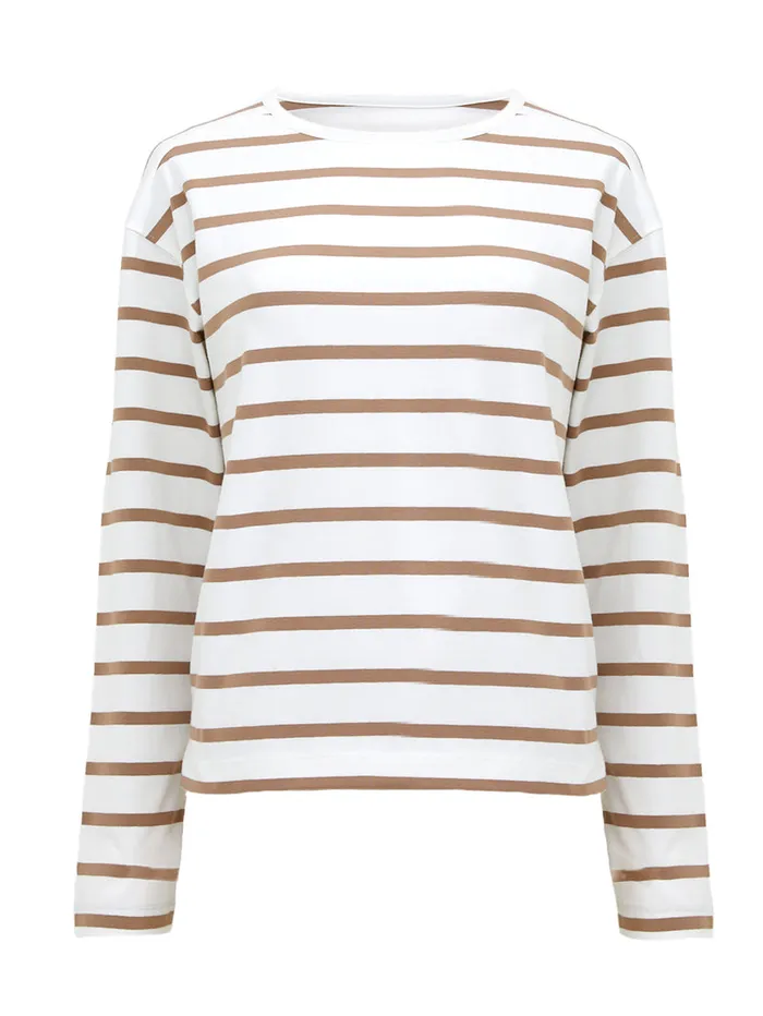 Woman Tops French Connection Rallie Stripe Slash Neck Top Stripe S Whitecamel Woman Tops French Connection Rallie Stripe Slash Neck Top Stripe S Whitecamel