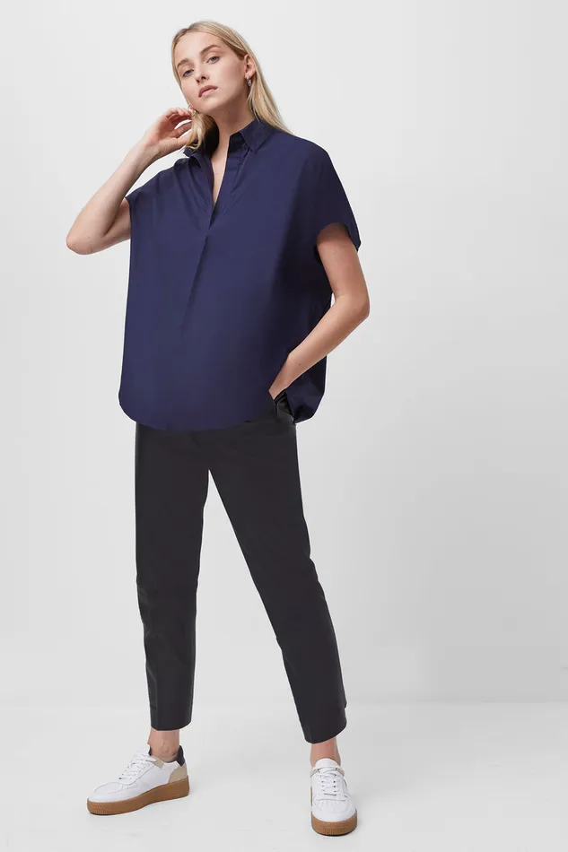 Woman Tops French Connection Rhodes Poplin Sleeveless Popover Shirt Indigo Woman Tops French Connection Rhodes Poplin Sleeveless Popover Shirt Indigo