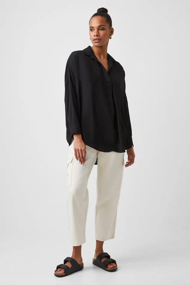 Woman Tops French Connection Rhodes Recycled Crepe Popover Shirt Black