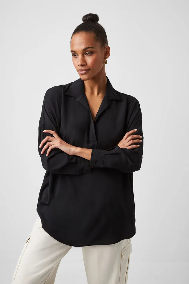 Woman Tops French Connection Rhodes Recycled Crepe Popover Shirt Black