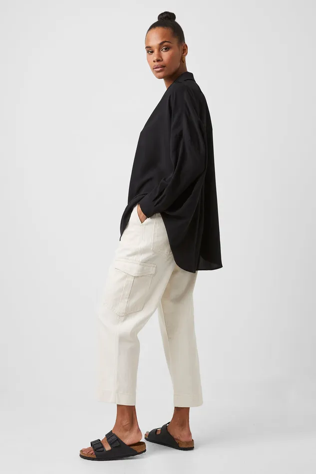 Woman Tops French Connection Rhodes Recycled Crepe Popover Shirt Black