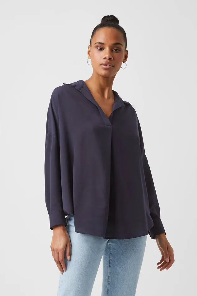 Woman Tops French Connection Rhodes Recycled Crepe Popover Shirt Utility Blue