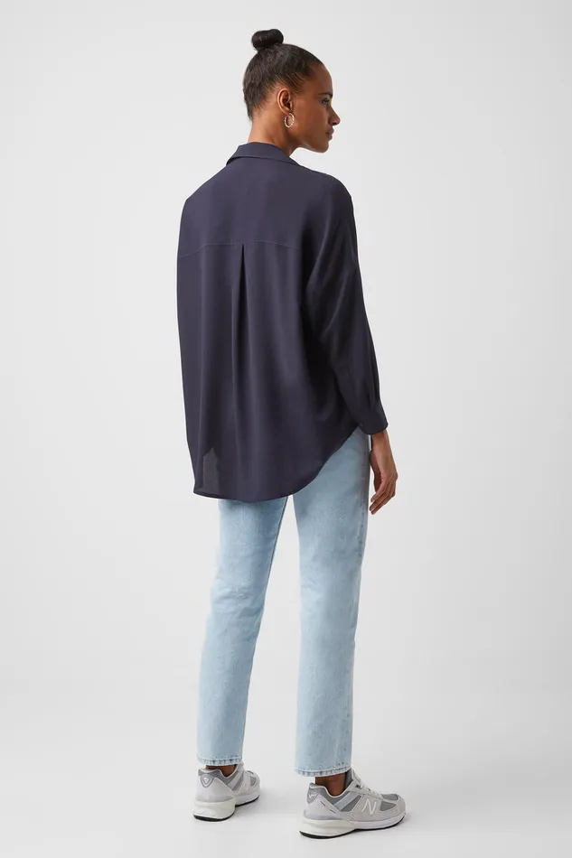 Woman Tops French Connection Rhodes Recycled Crepe Popover Shirt Utility Blue Woman Tops French Connection Rhodes Recycled Crepe Popover Shirt Utility Blue