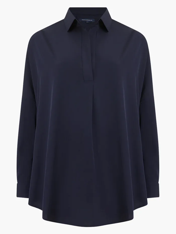 Woman Tops French Connection Rhodes Recycled Crepe Popover Shirt Utility Blue Woman Tops French Connection Rhodes Recycled Crepe Popover Shirt Utility Blue