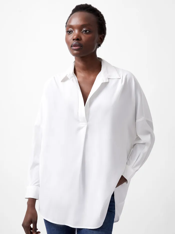 Woman Tops French Connection Rhodes Recycled Crepe Popover Shirt Winter White