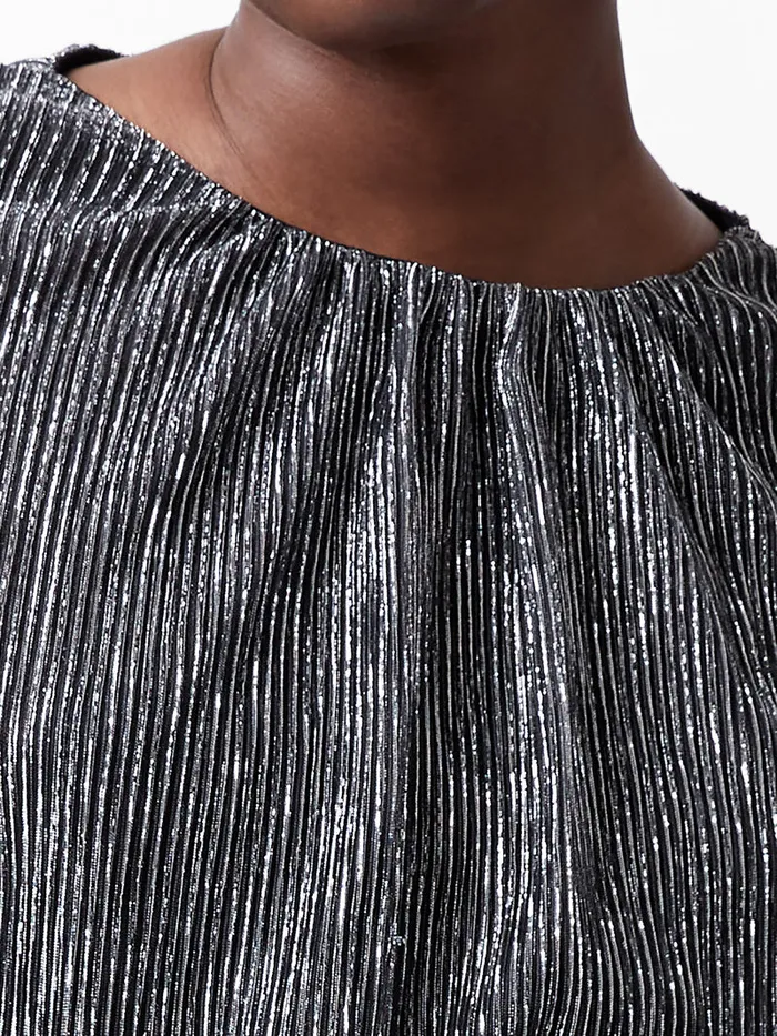 Woman Tops French Connection Tamy Lurex Plisse Long Sleeve Top Silver