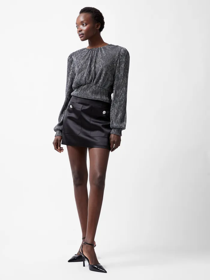 Woman Tops French Connection Tamy Lurex Plisse Long Sleeve Top Silver