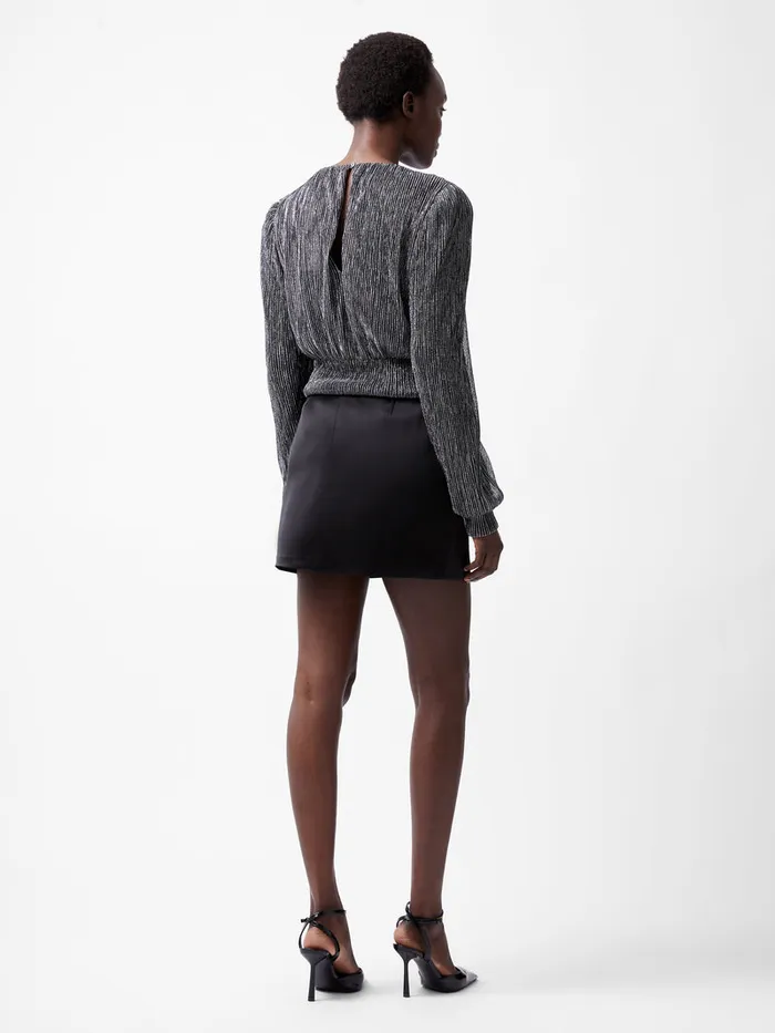 Woman Tops French Connection Tamy Lurex Plisse Long Sleeve Top Silver