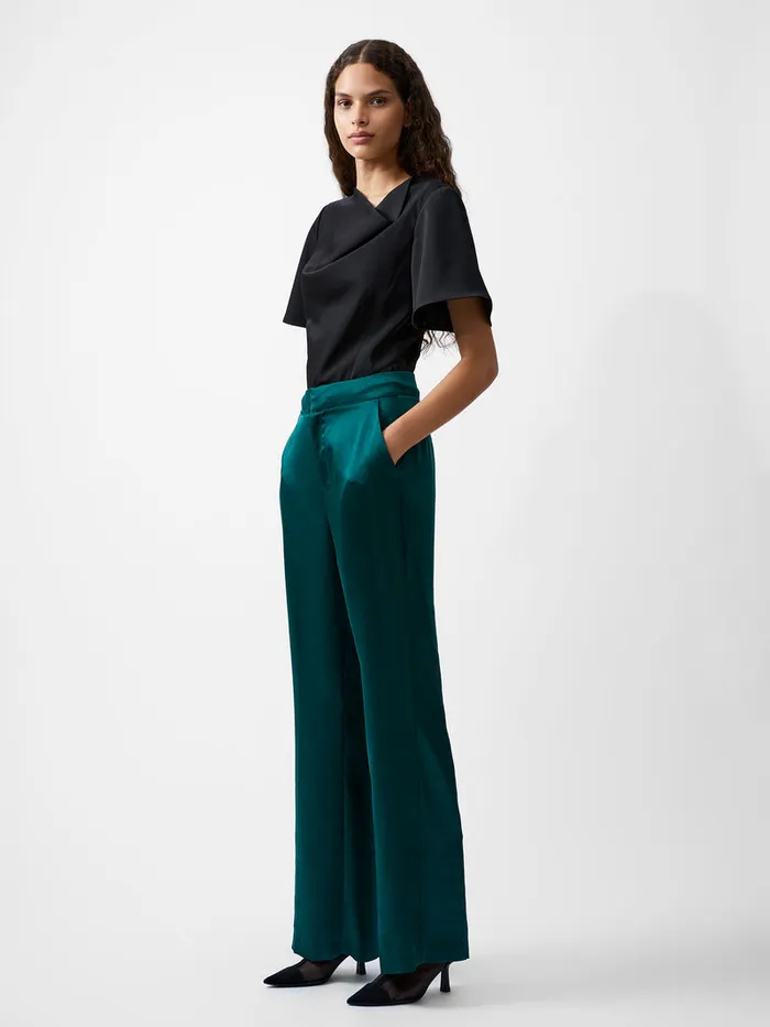Woman Trousers French Connection Carey Satin Trousers Forest