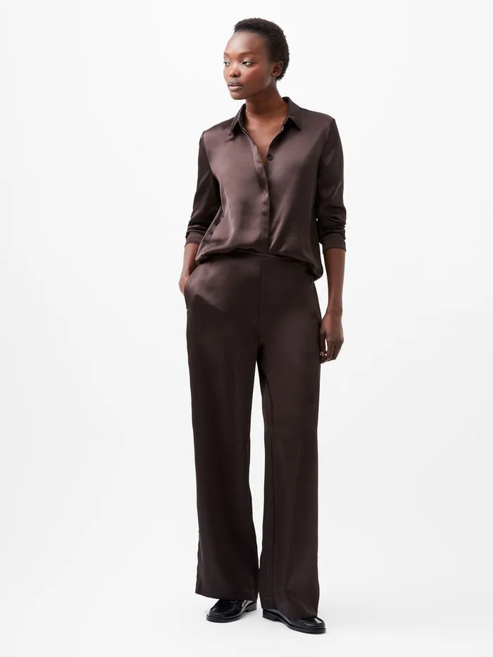 Woman Trousers French Connection Irina Satin Trousers Chocolate Ganache
