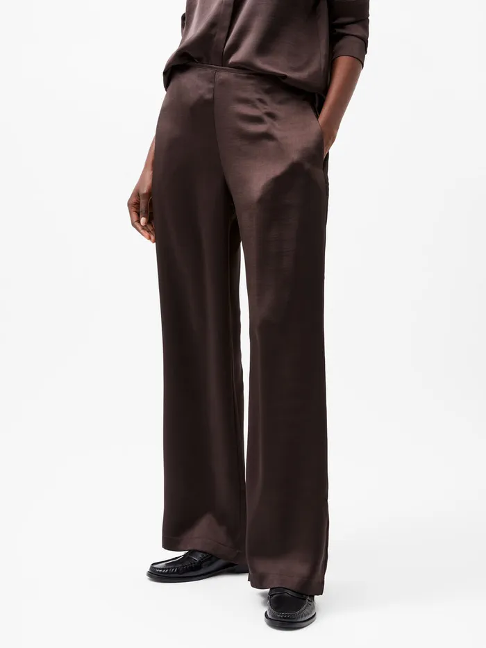 Woman Trousers French Connection Irina Satin Trousers Chocolate Ganache